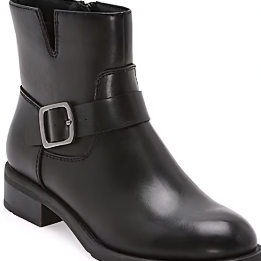 FRYE AND CO Black Leather Ankle Booties with Stitching Detail